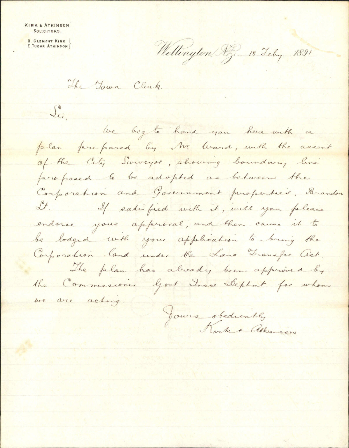 Boundary line for property - Kirk and Atkinson