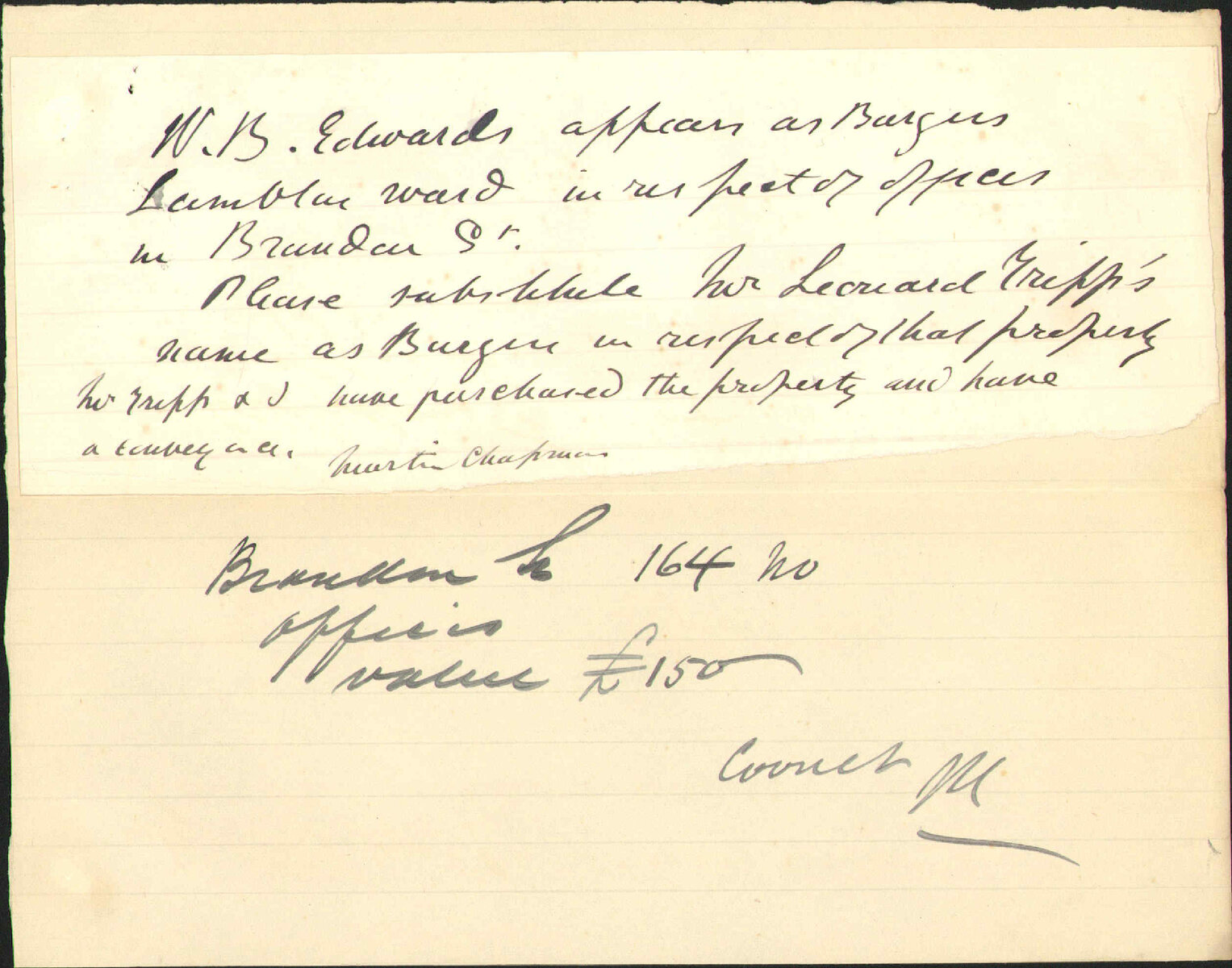 Asking to be placed on Burgess Roll - L Tripp