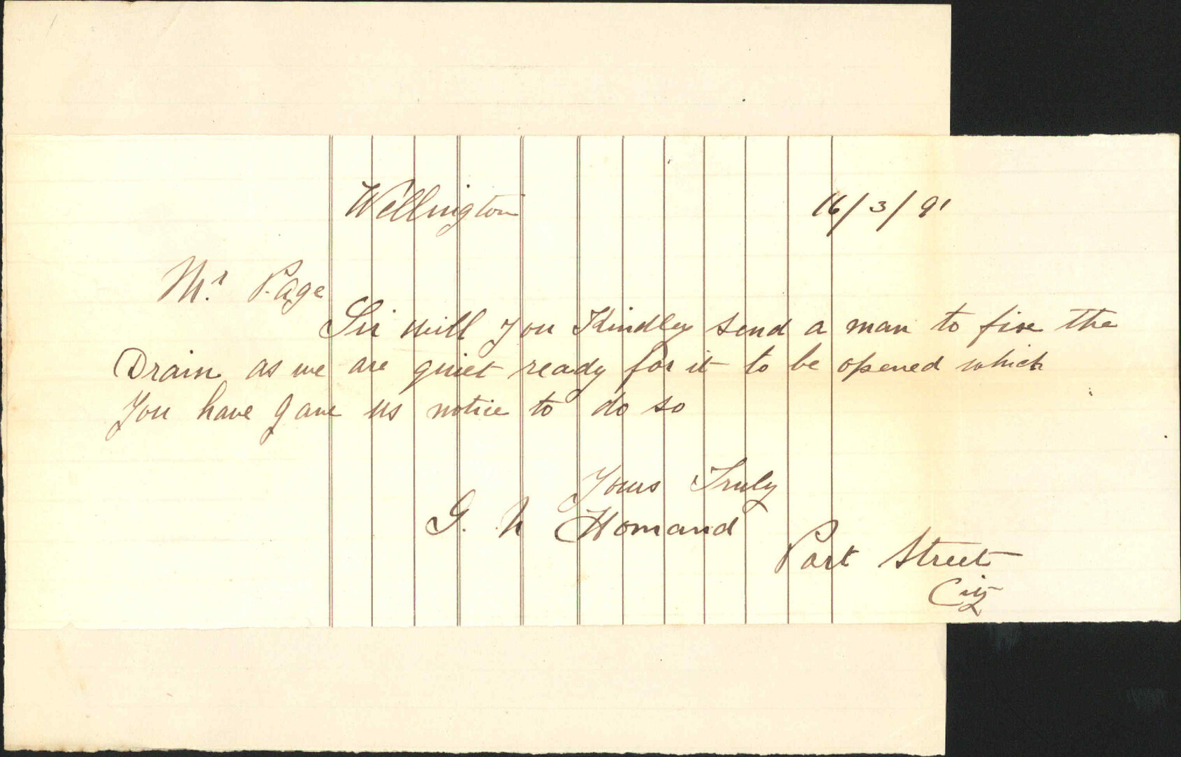 Drain at his property - G Howard