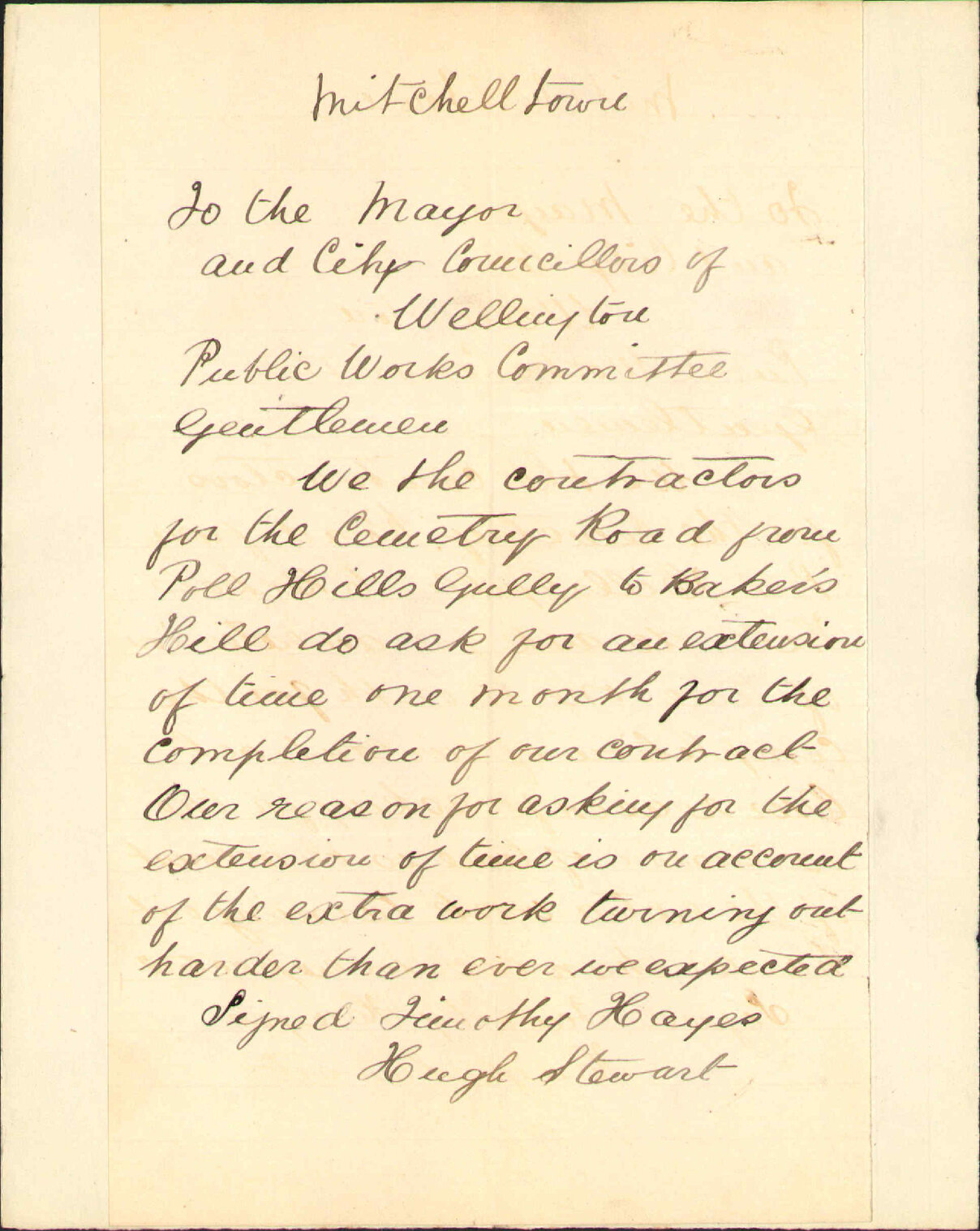 Asking extension of time for Cemetery contract - J Hayes