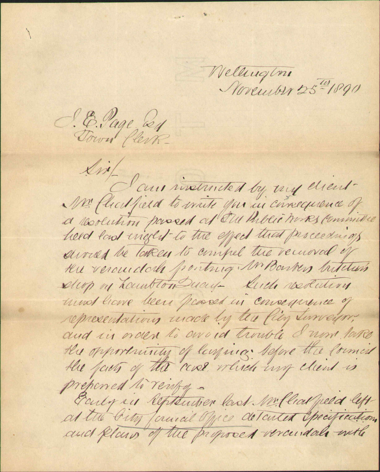 Mr E Barber and Lambton Quay verandah - City Solicitor