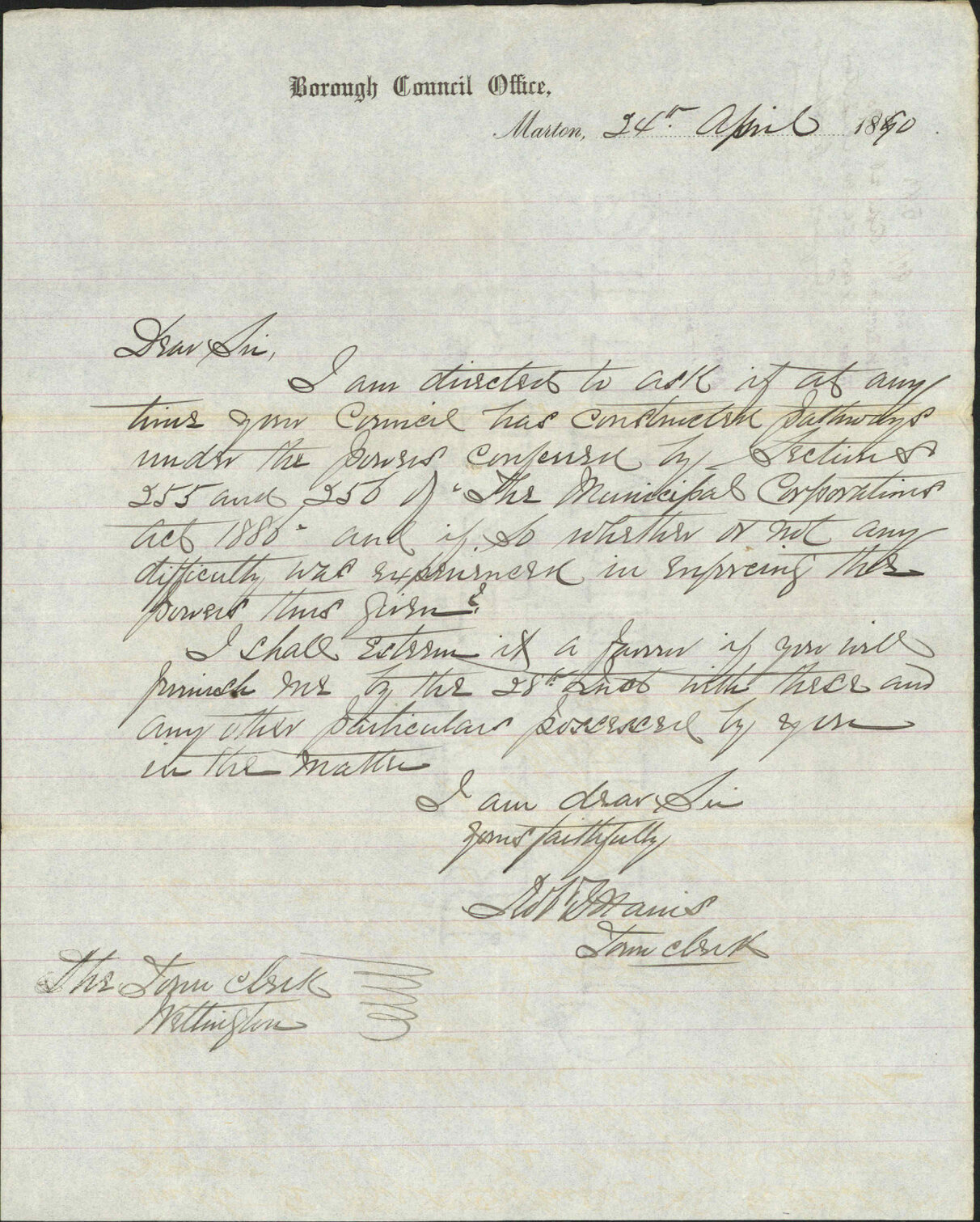 Enquiry regarding footpaths - Town Clerk, Marton