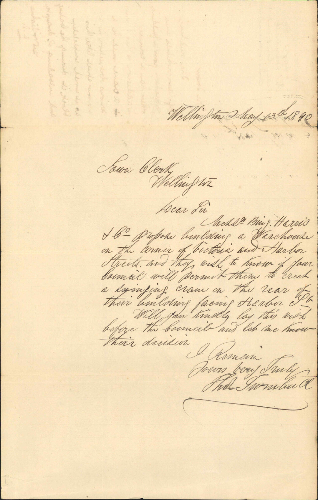 Asking leave to erect crane at Harbour Street - Thomas Turnbull