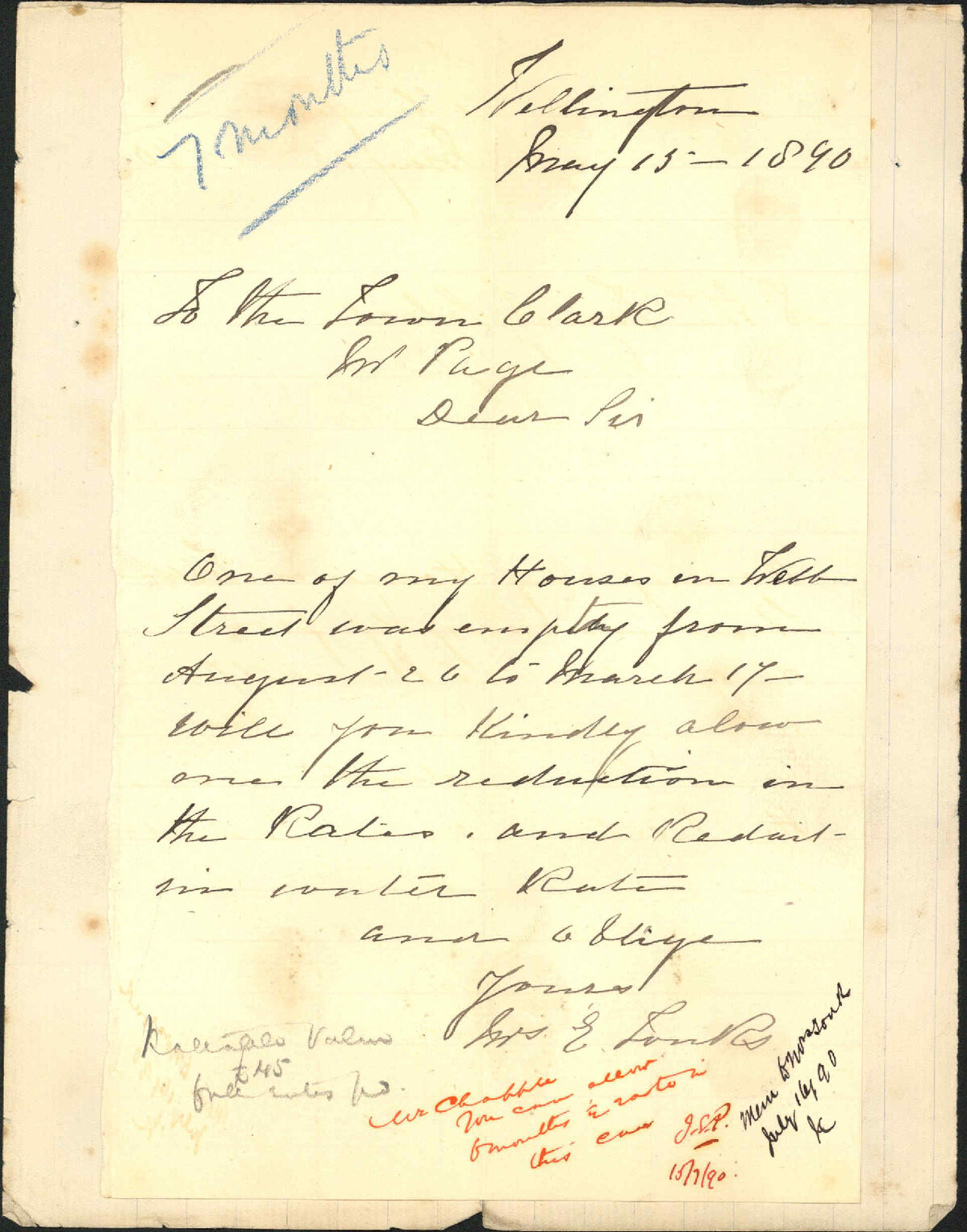 Rates for empty house - Mrs E Tonks