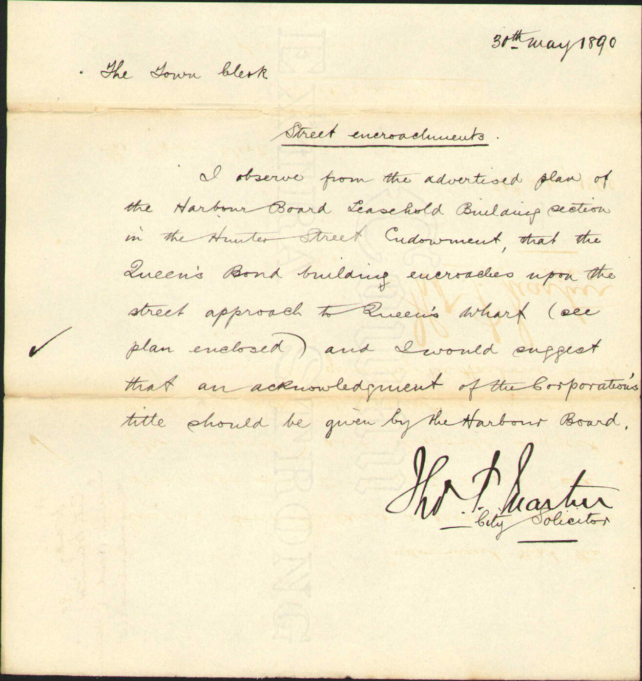 Queens Bond (appears to encroach upon street) - City Solicitor