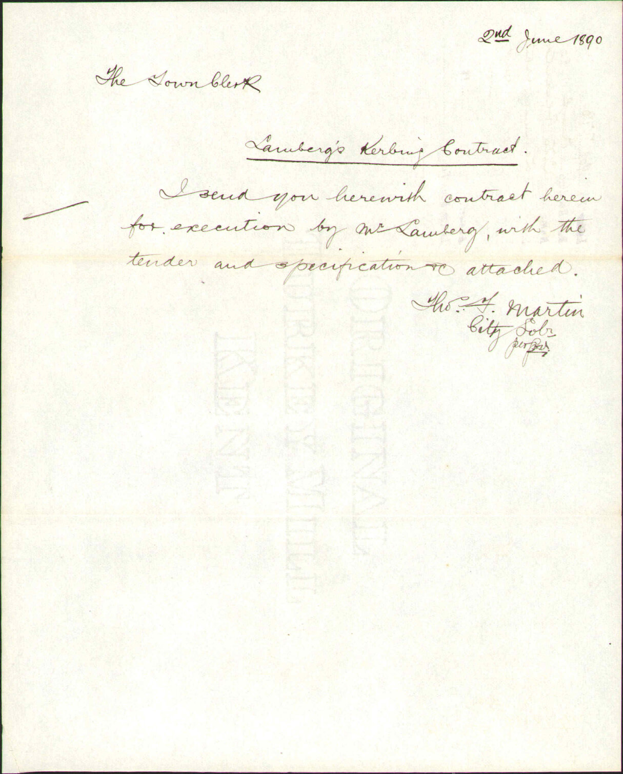 Lamberg's contract for kerbing - City Solicitor