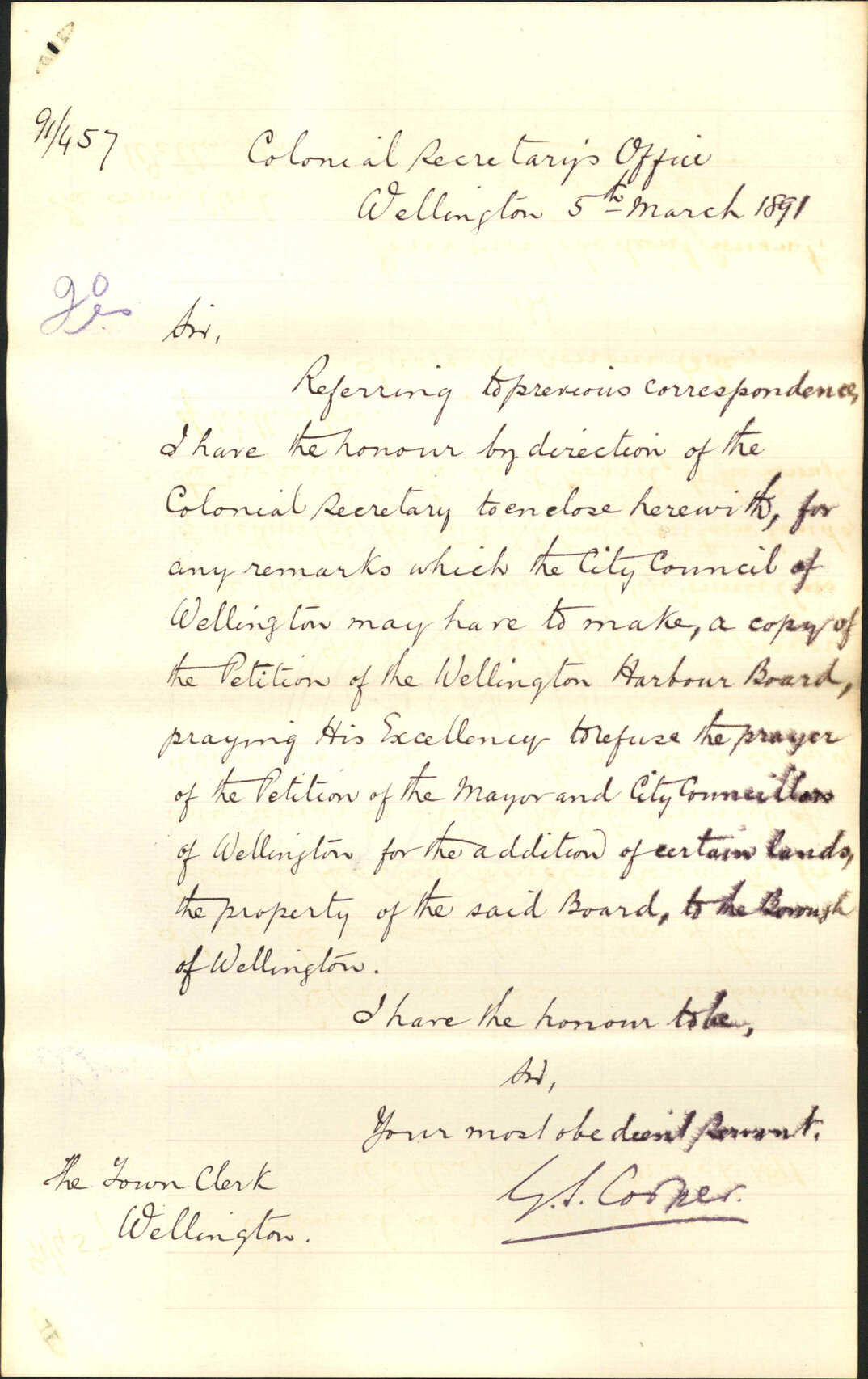 Proposed alterations of city boundary - Colonial Secretary