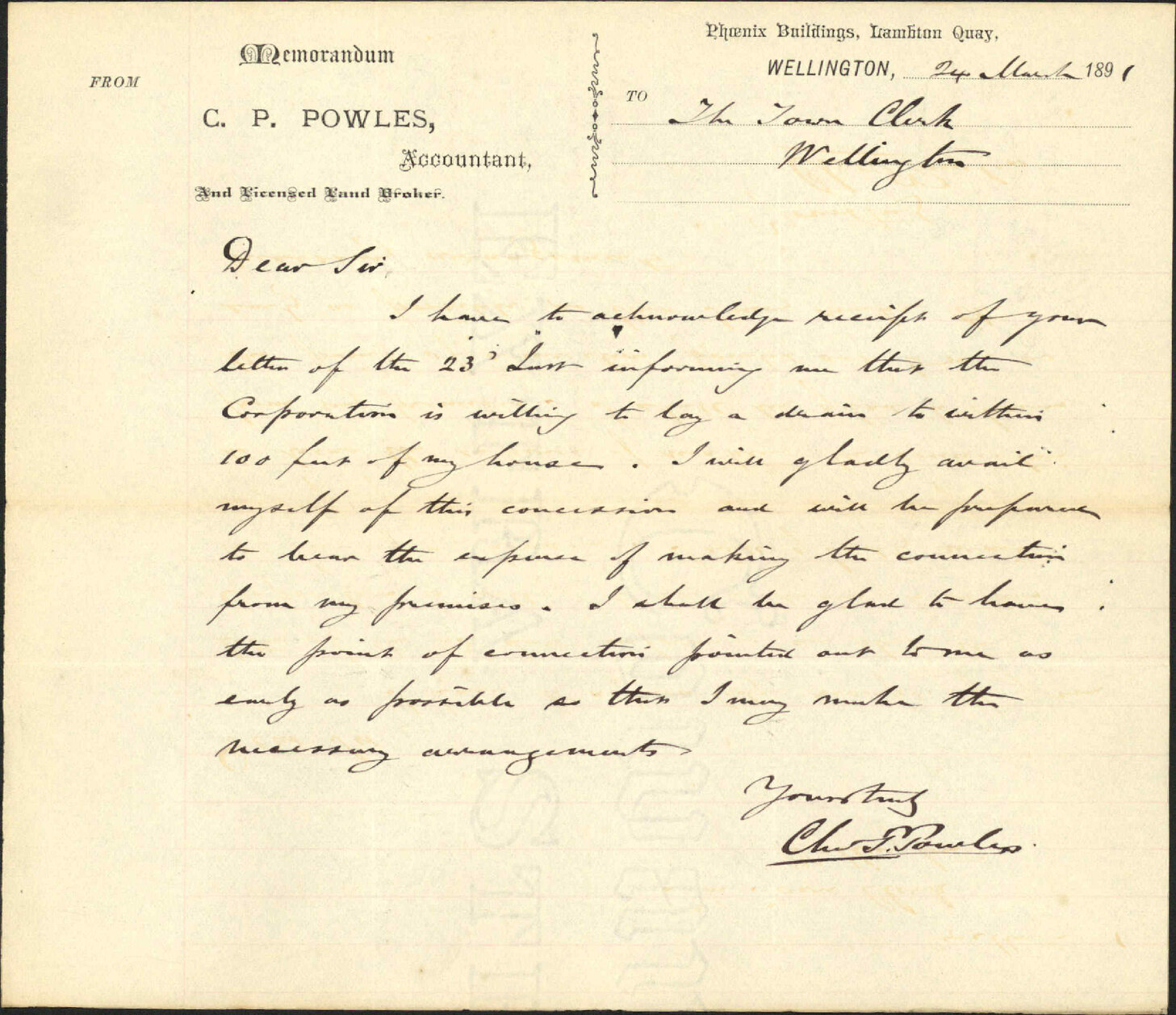 Drainage at his premises - C P Powles