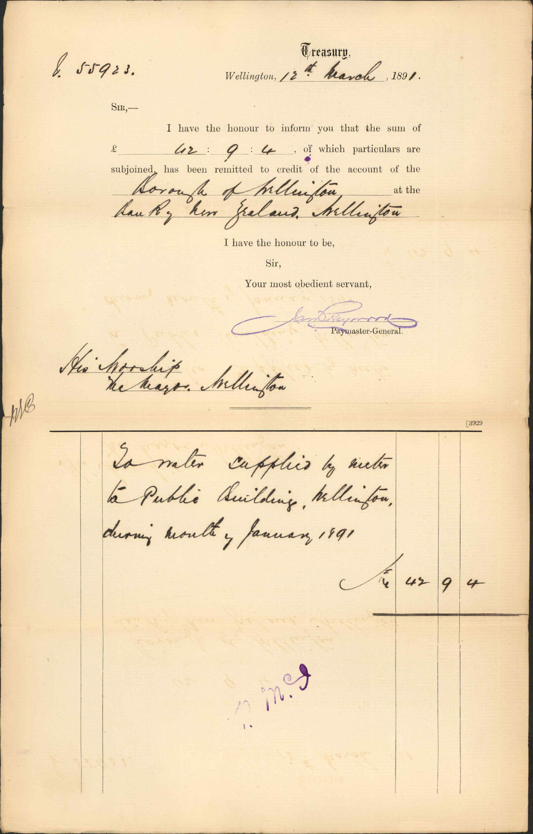 Advising payment of account - Treasury