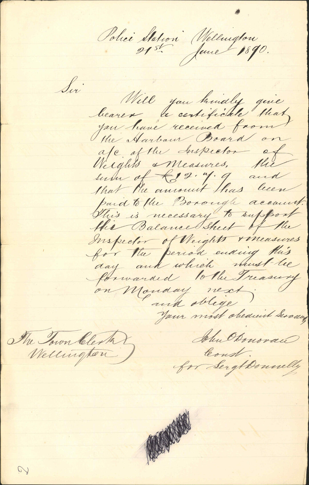 Amount paid to credit of Corporation - Inspector of Weights and Measures