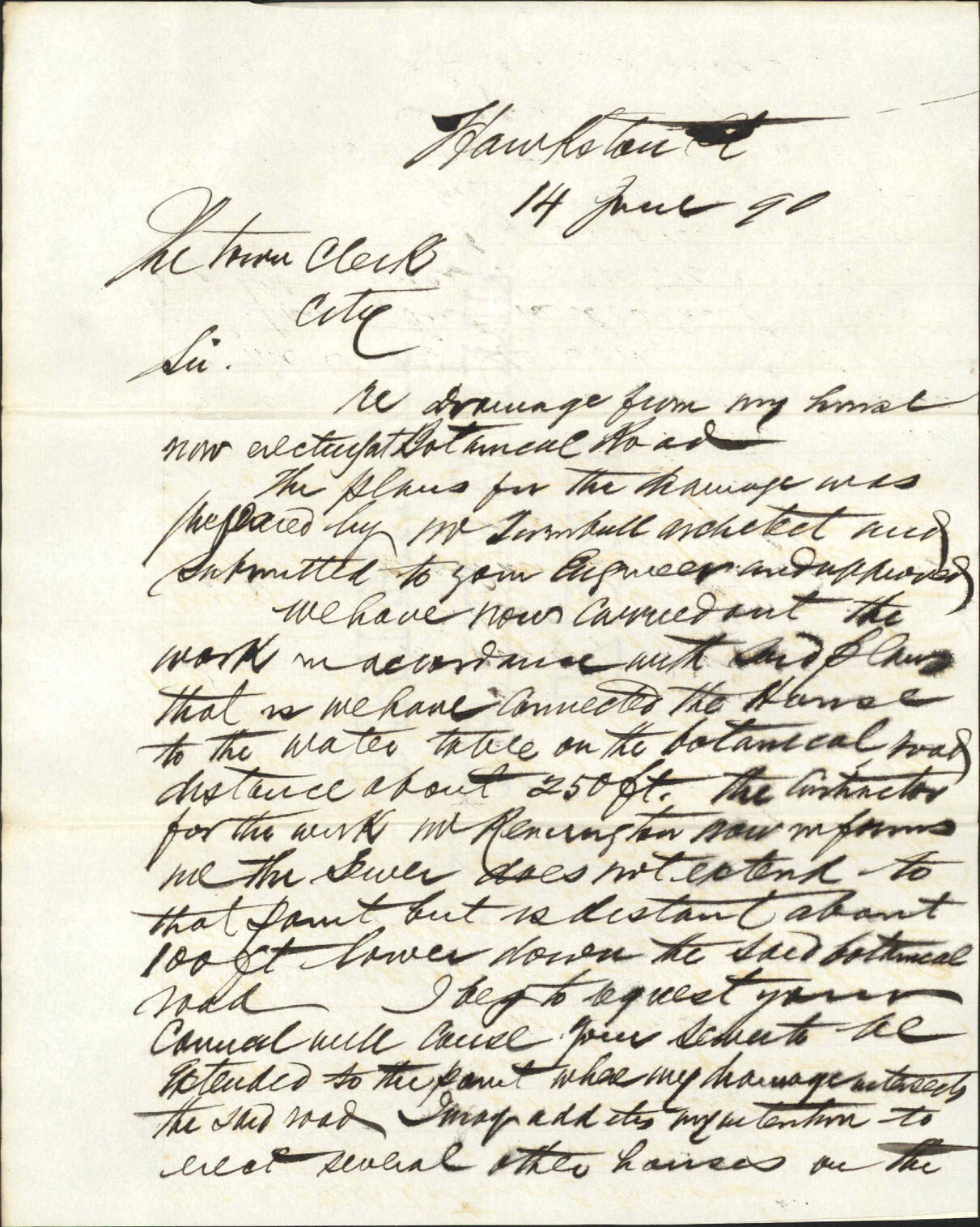 Drainage and water service at his premises - M Kennedy