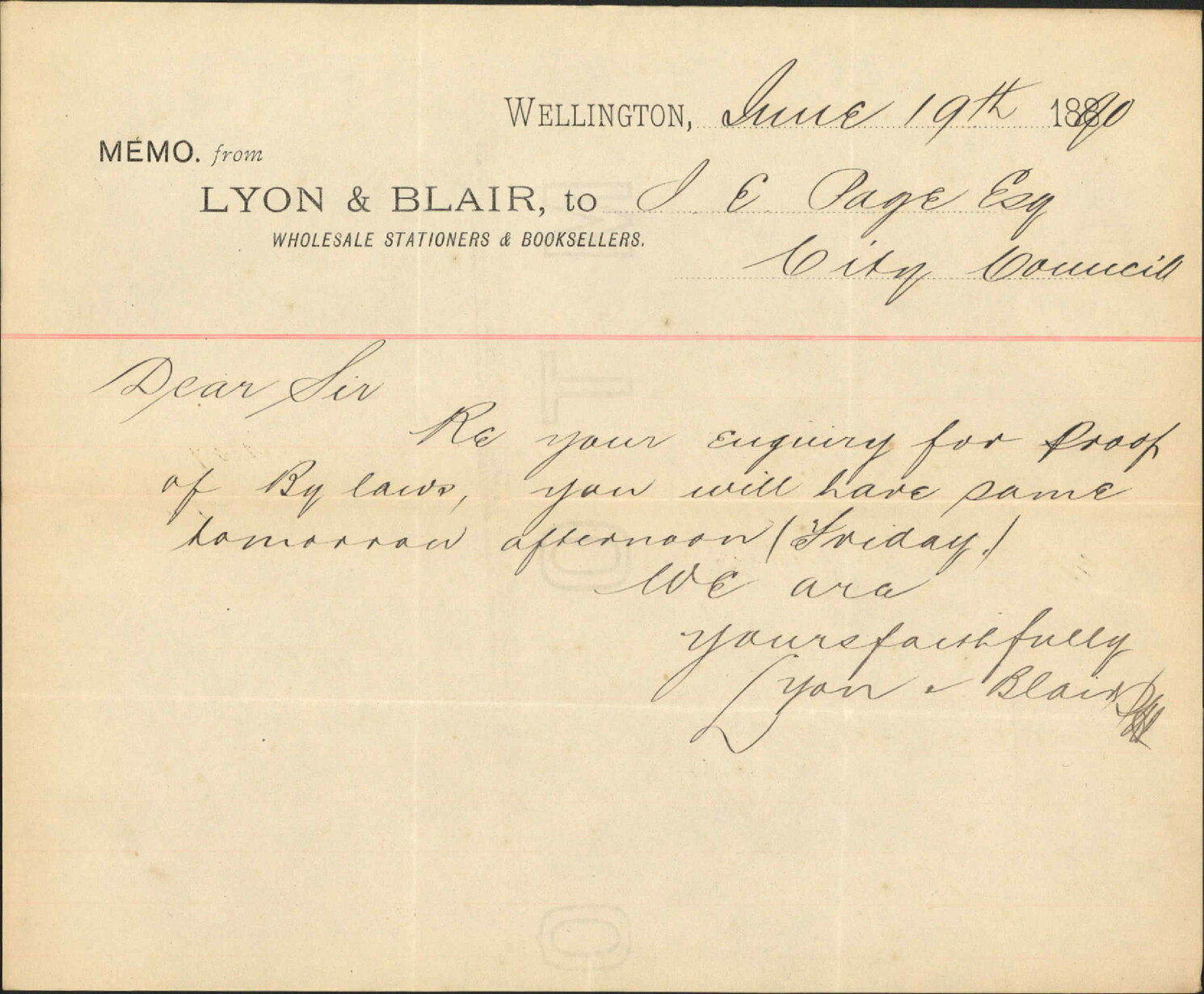 Printing bylaws - Lyon and Blair
