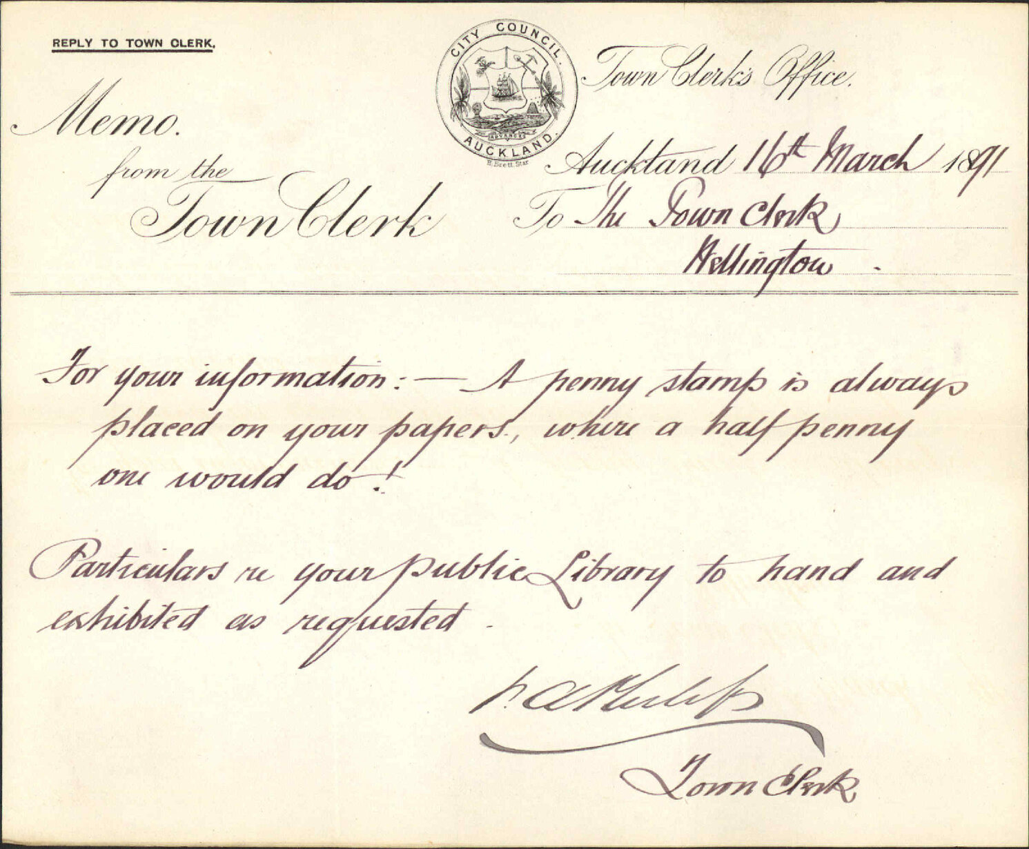 Designs for the public library - Town Clerk, Auckland