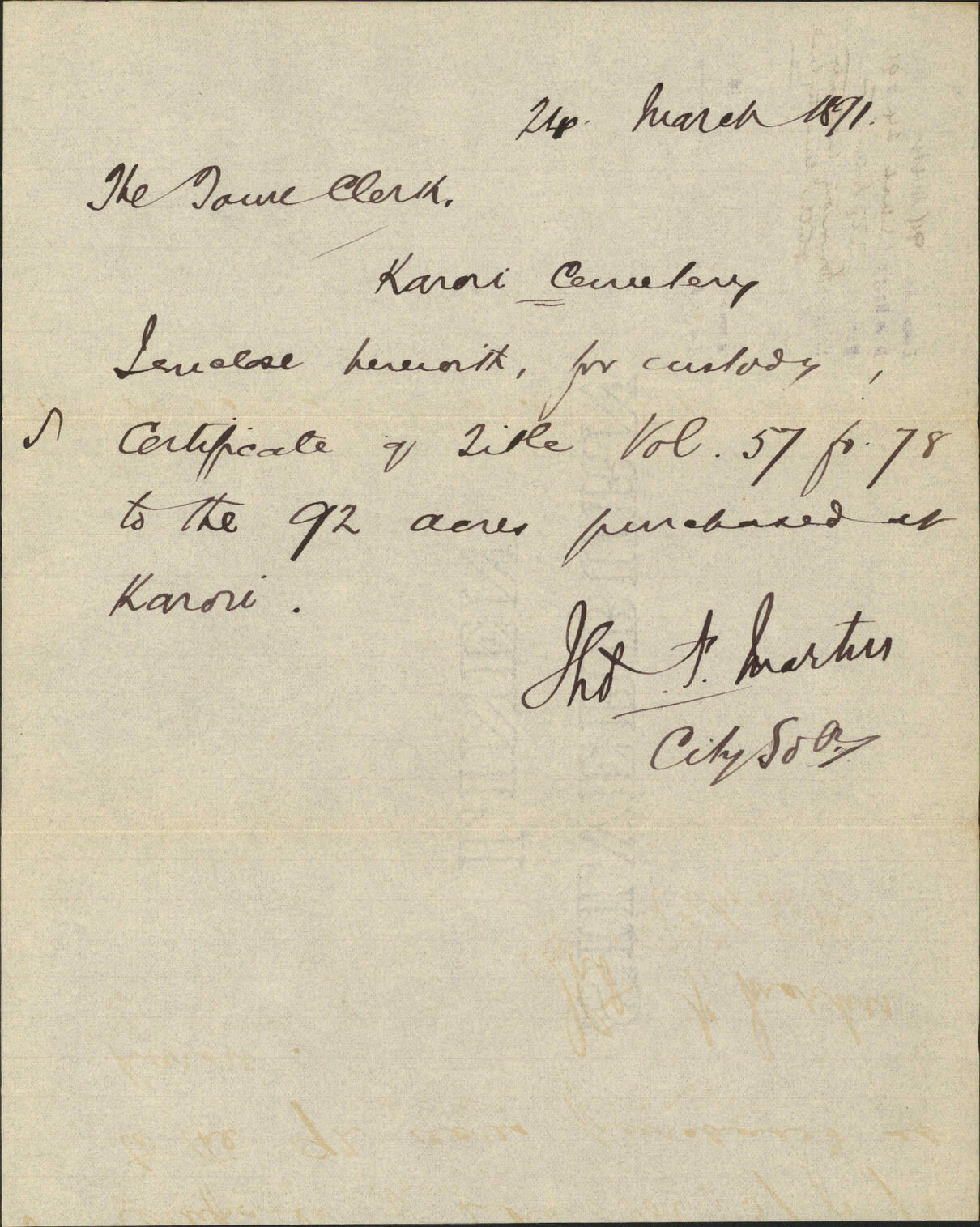 Forwarding certificates of title, Cemetery Road