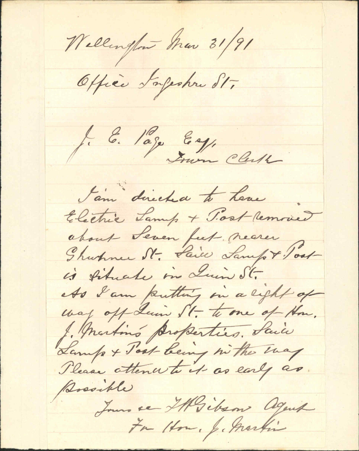 Asking removal of lamp post - John Martin