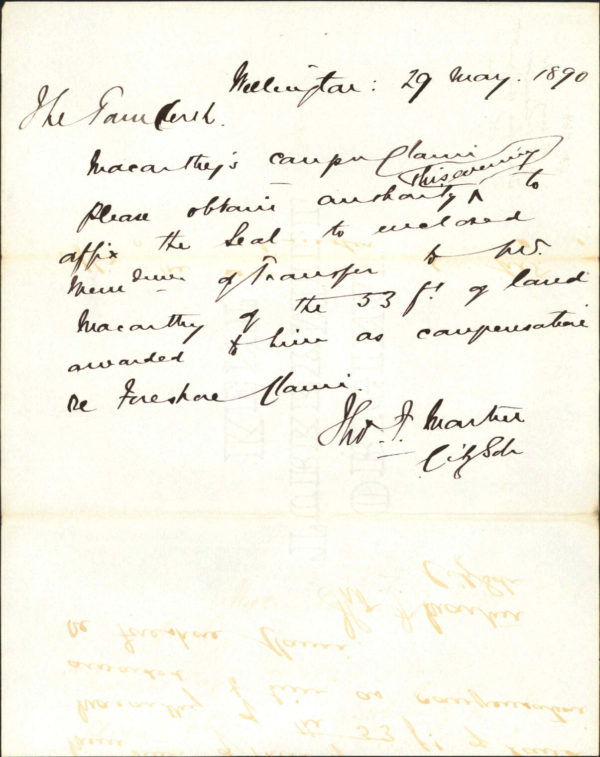 Transfer of land to T G Macarthy - City Solicitor