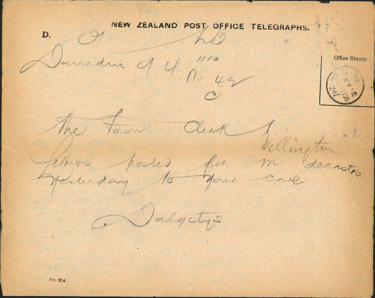Mr De Castro's letters - Dalgety and Company, Dunedin