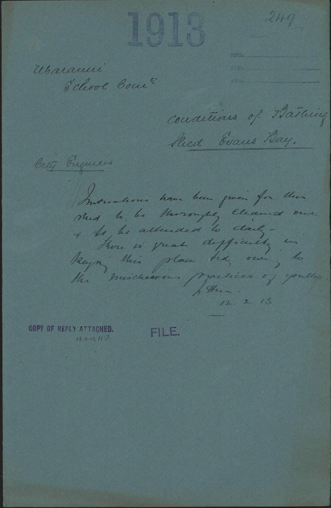 Conditions of bathing shed, Island Bay - Maranui School Committee