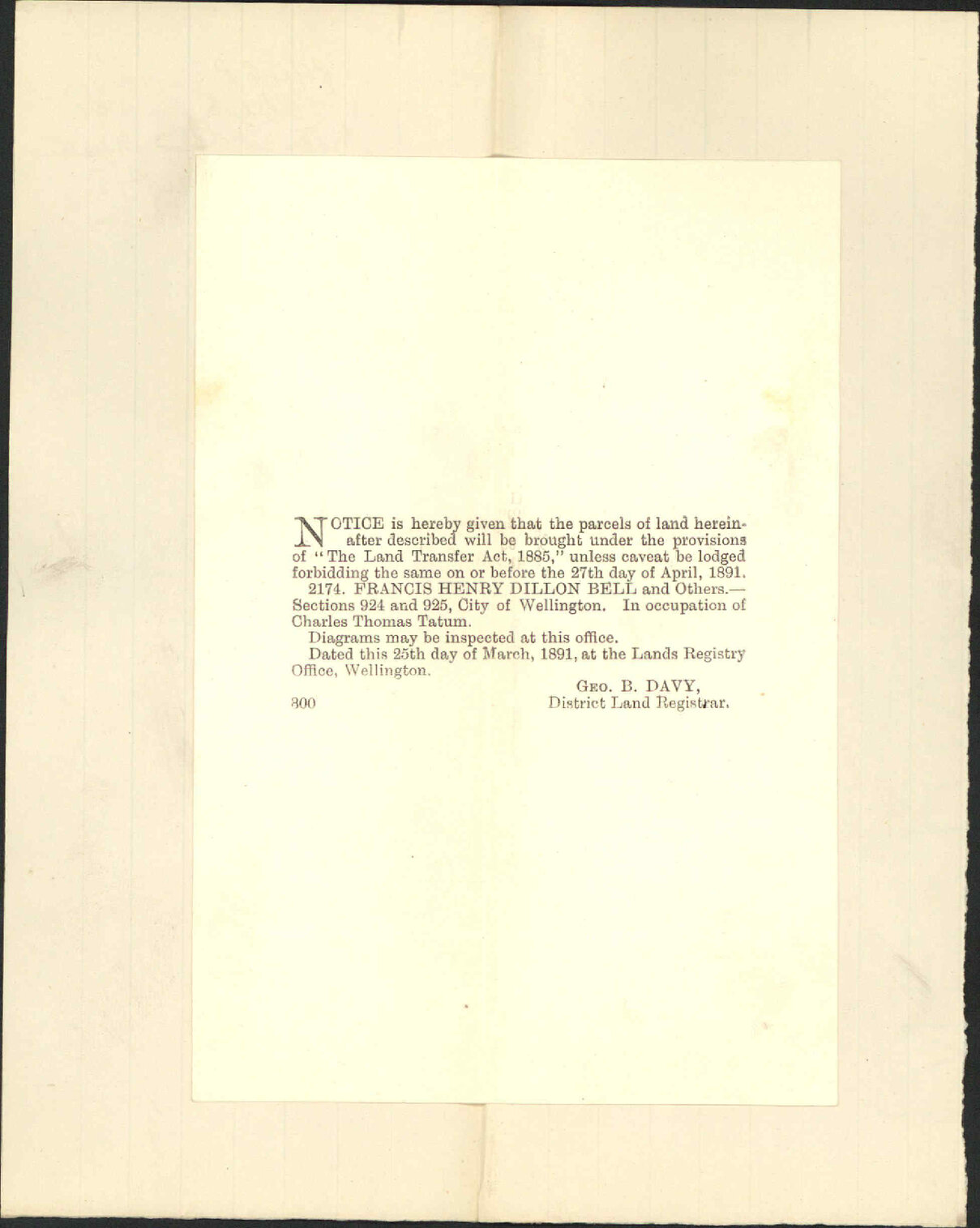 Town Acres 924 and 925 - District Land Registrar
