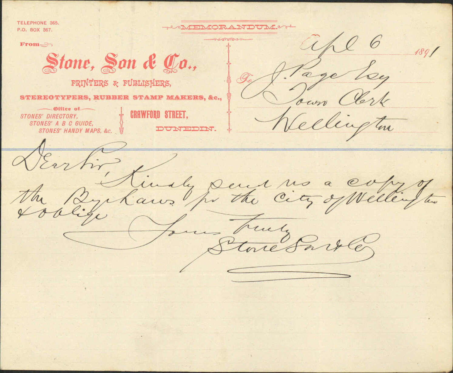Asking for copy of bylaws - Stone, Son and Company