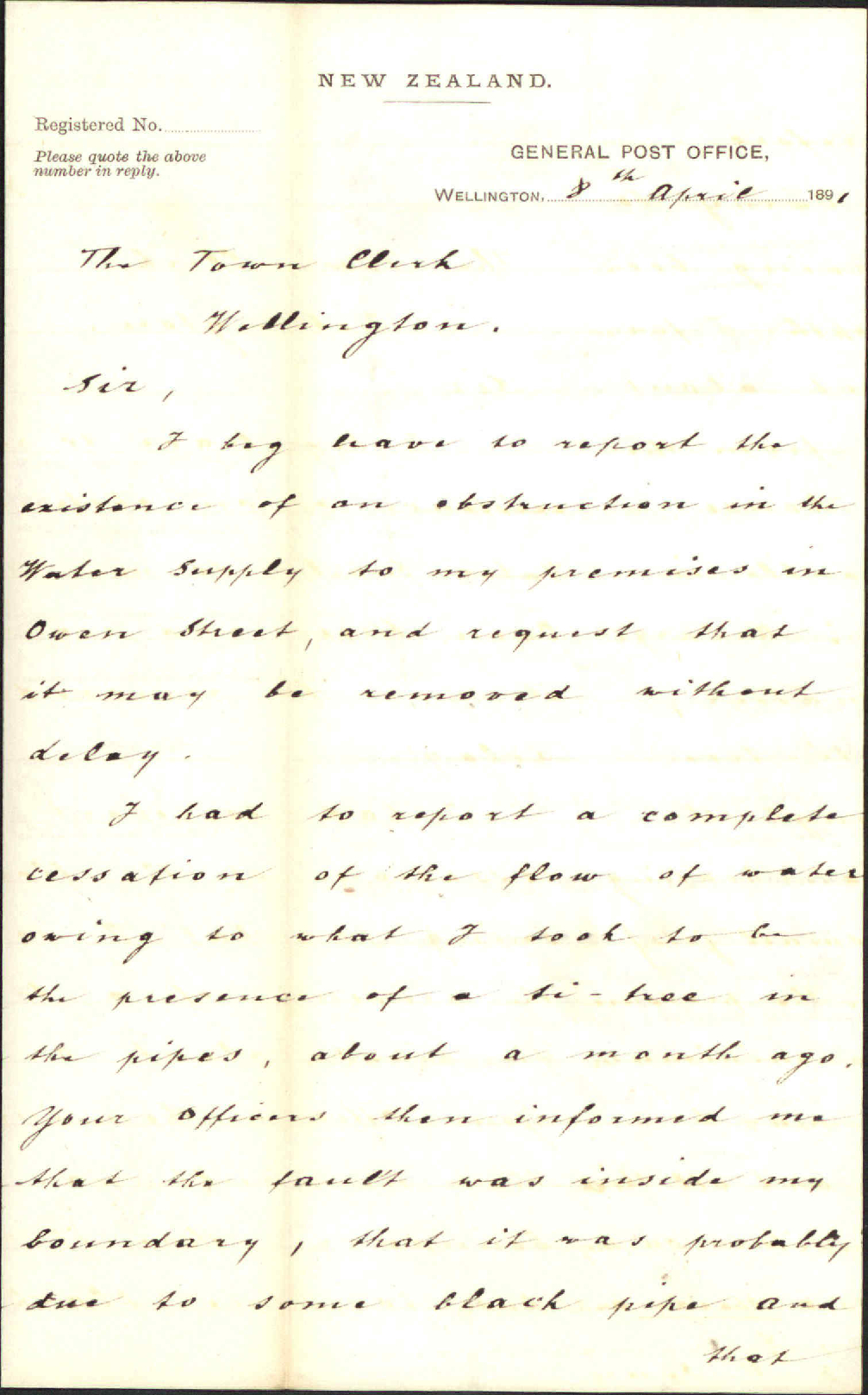 Water supply at his premises - E D Senn