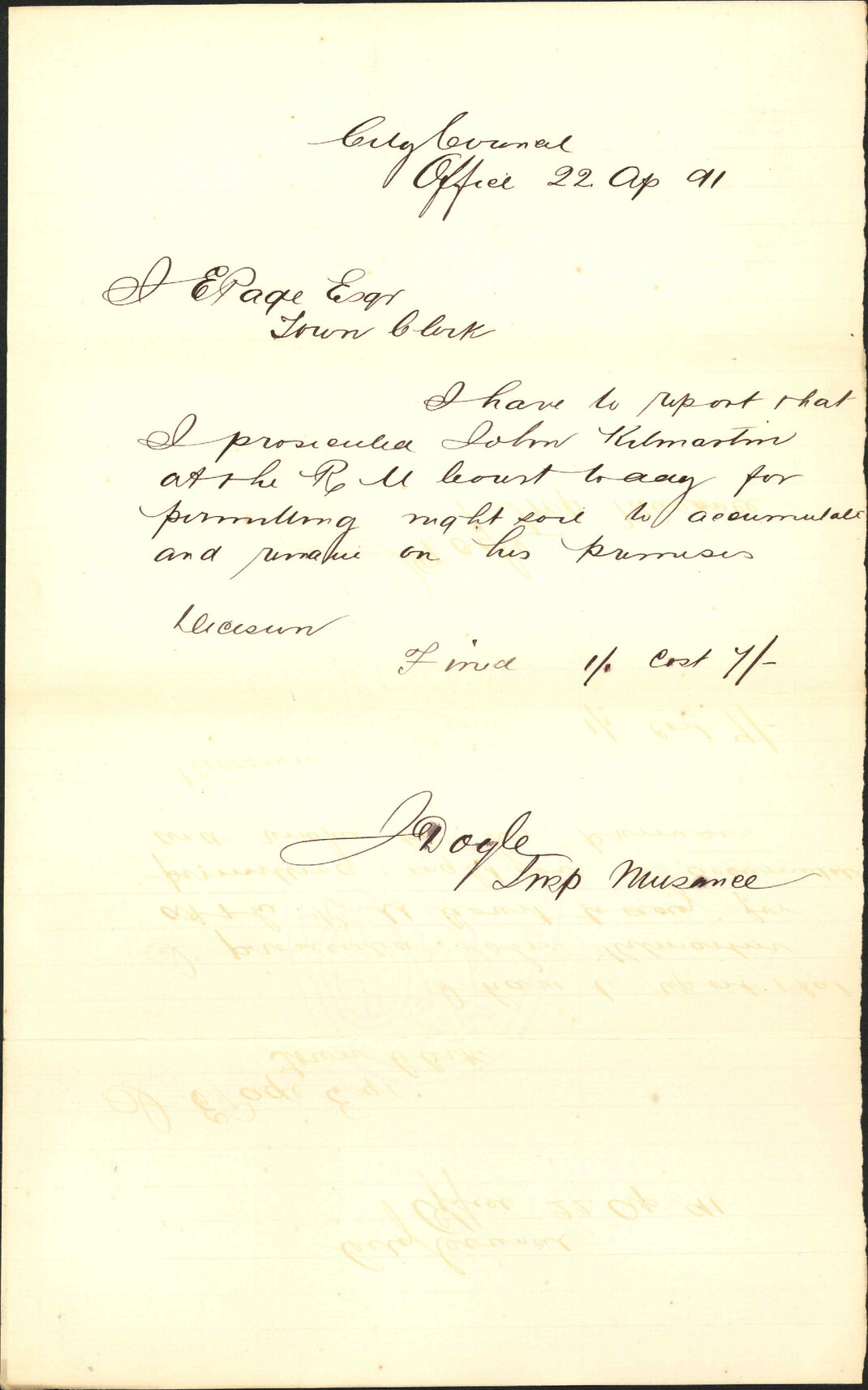 Report of prosecution - Inspector of Nuisances