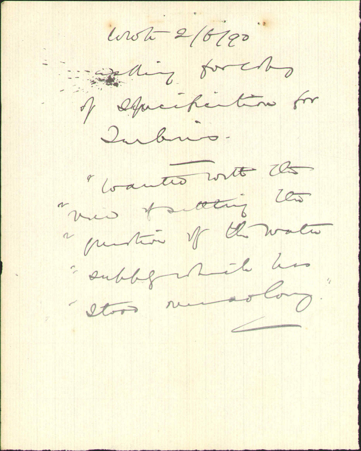 Reply regarding specification for turbines - Miles and Co, Christchurch