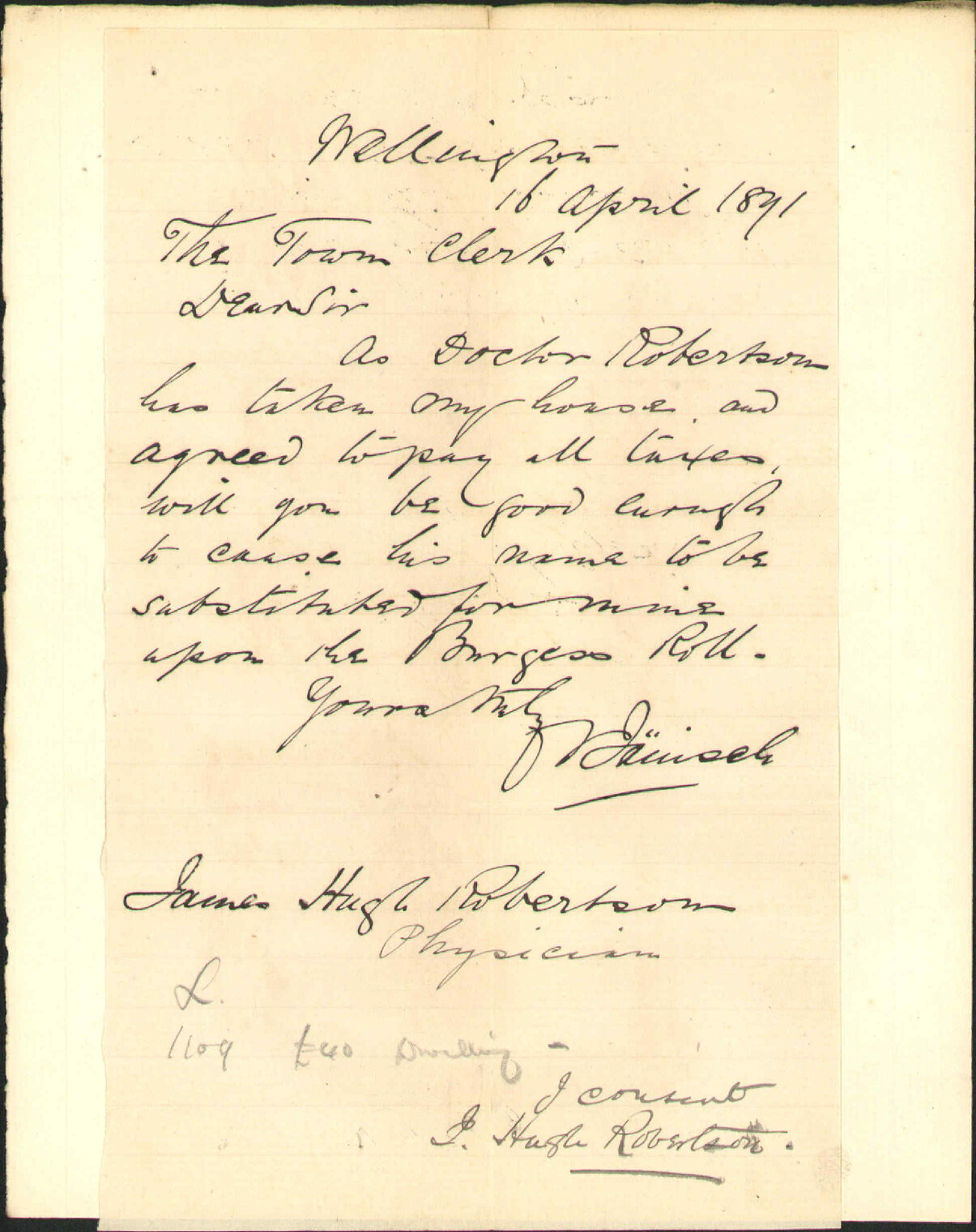 Asking to be placed on the Burgess Roll - V Jamisch