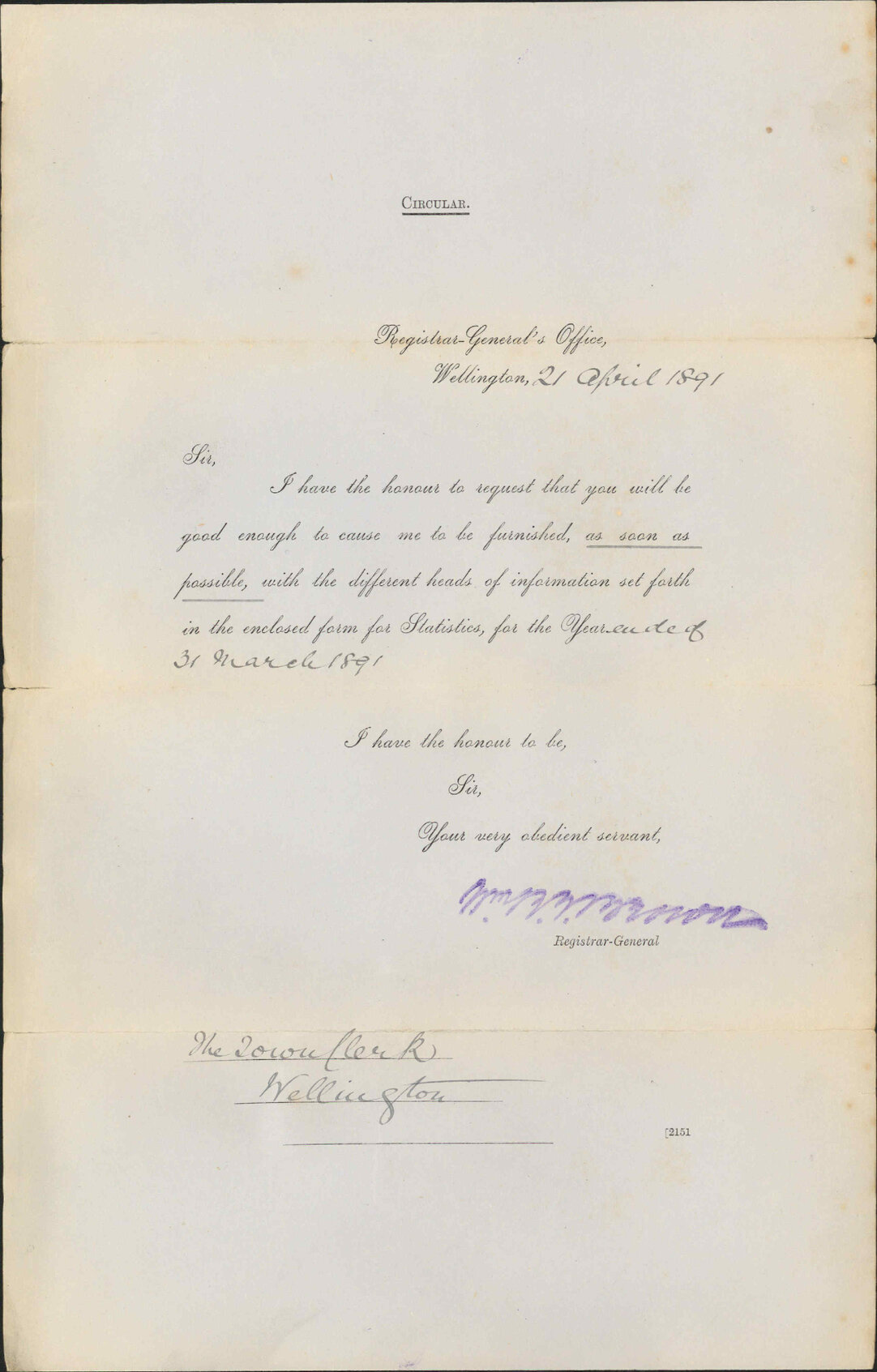 Statistics for 1890-91 - Registrar General