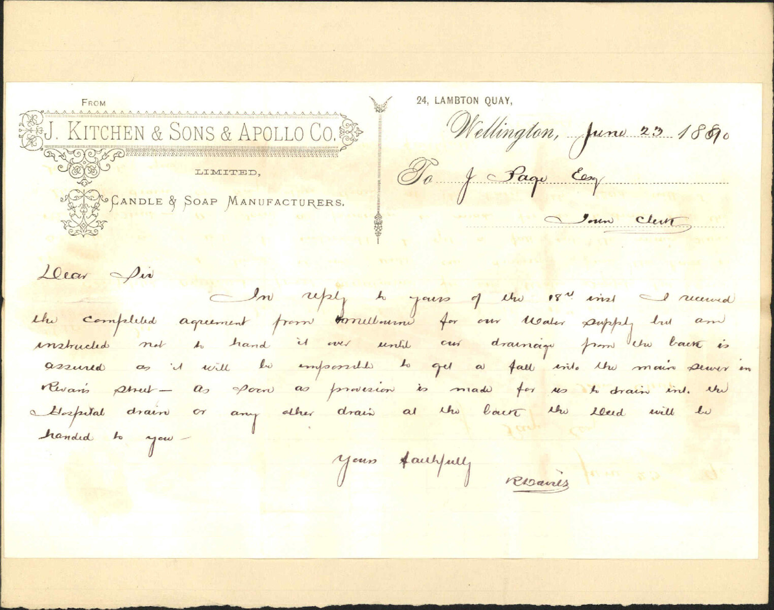 Agreement regarding Mein Street stream - J Kitchen and Sons Ltd