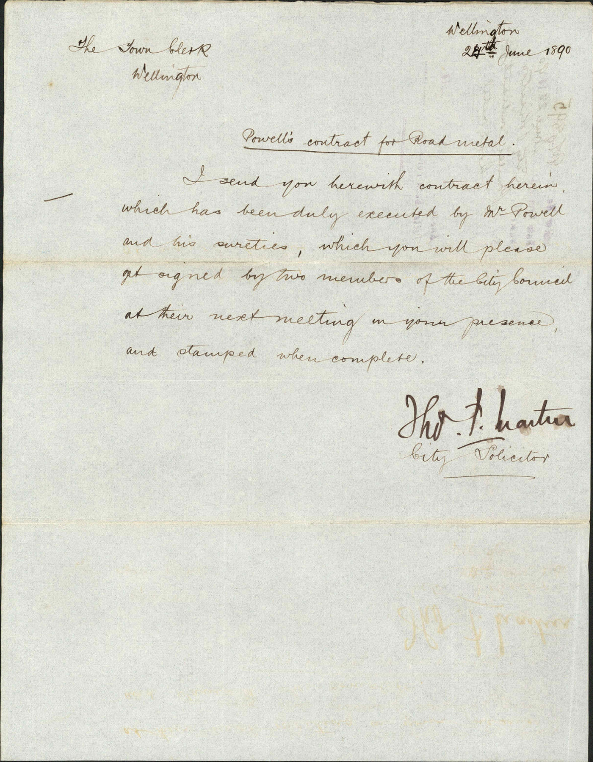 Powell's contract for road metal - City Solicitor
