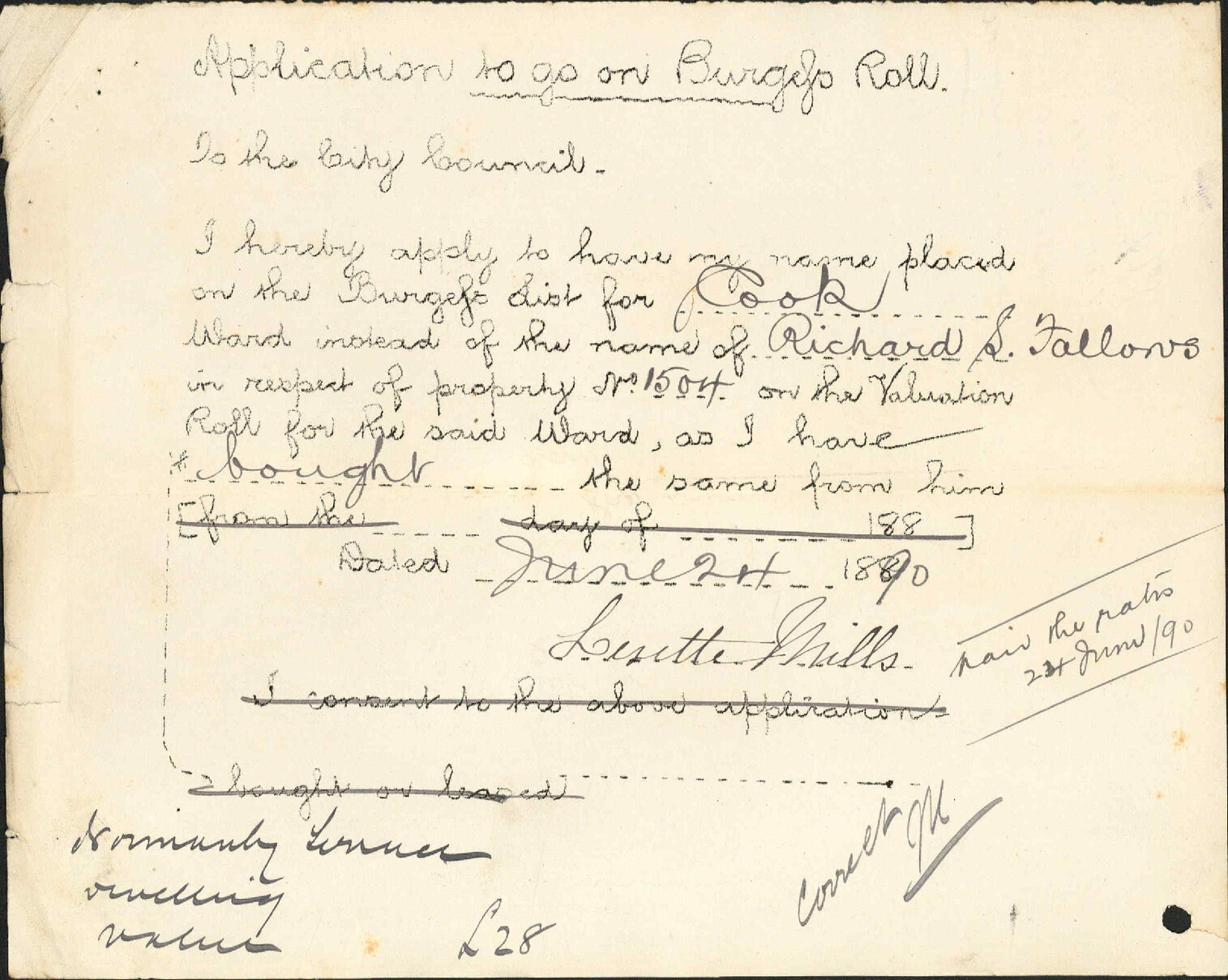 Application to be placed on Burgess Roll - Mrs Mills