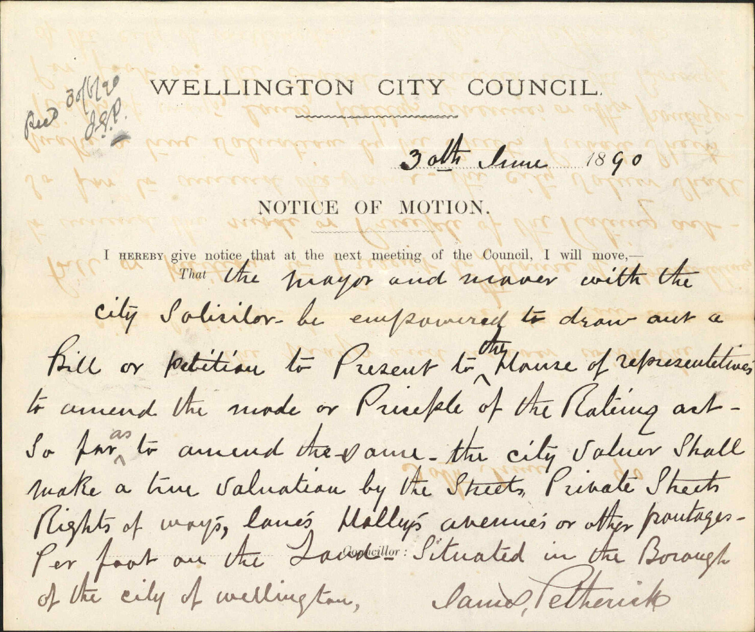 Notice of motion regarding rating - Councillor Petherick