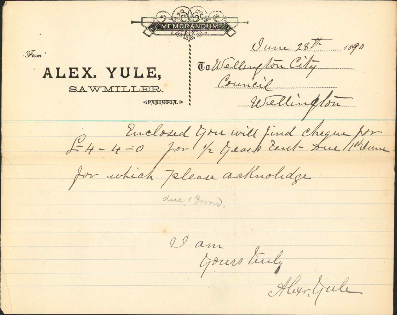 With cheque for rent - A Yule