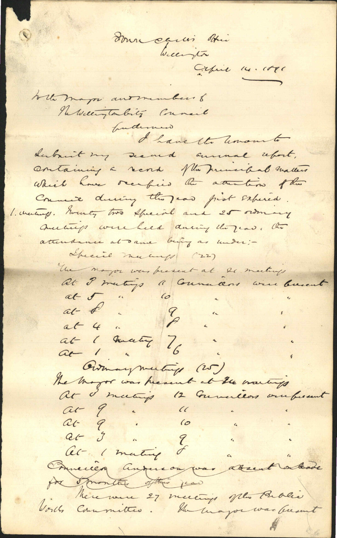 Report for past year - Town Clerk, Wellington