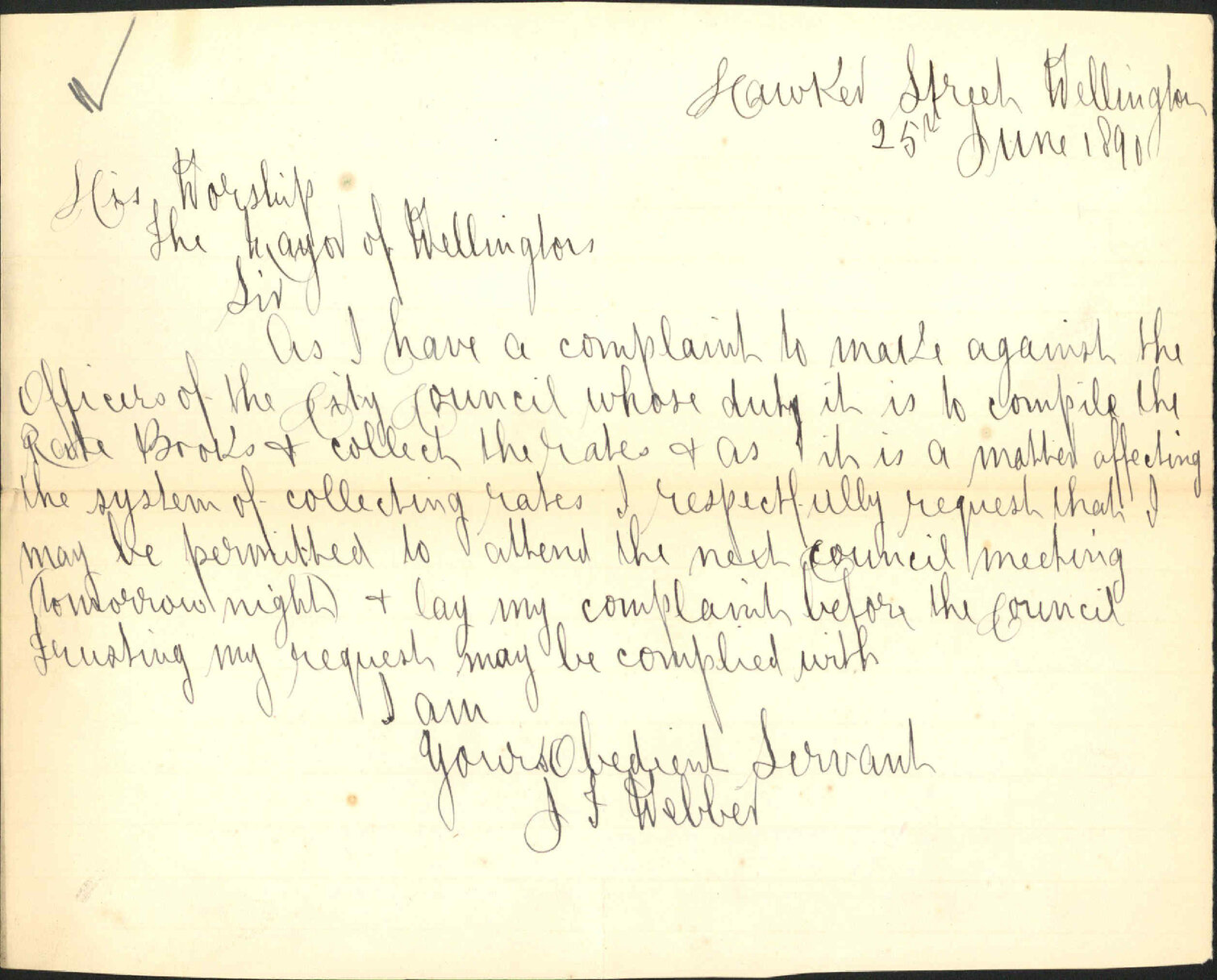 Complaint regarding rates - J T Webber