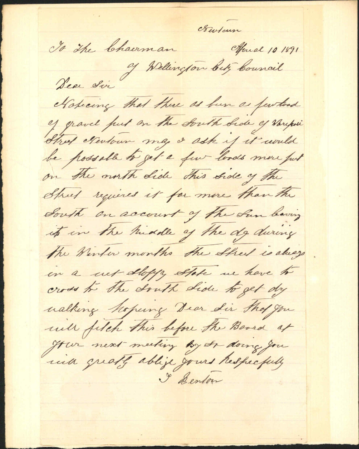 Asking for gravel in Waripori Street [Te Wharepōuri Street] - J Benton