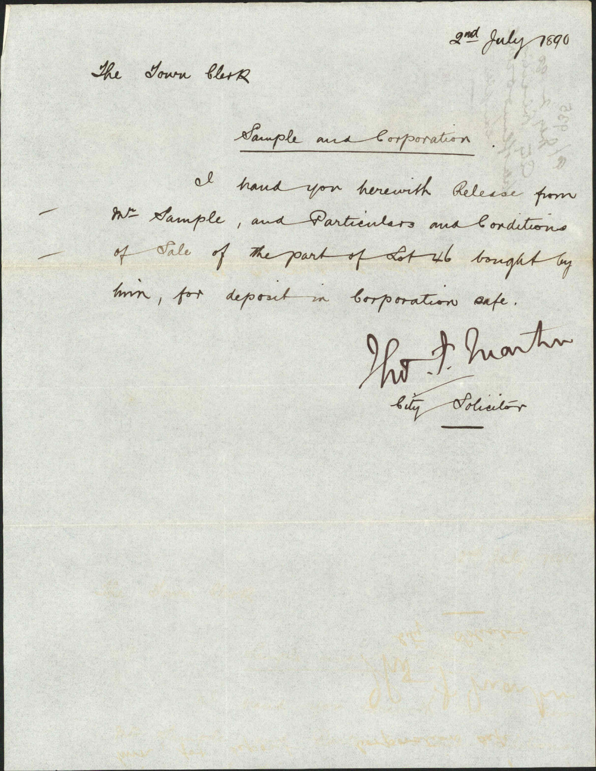 Sale of land to Mr A Sample - City Solicitor