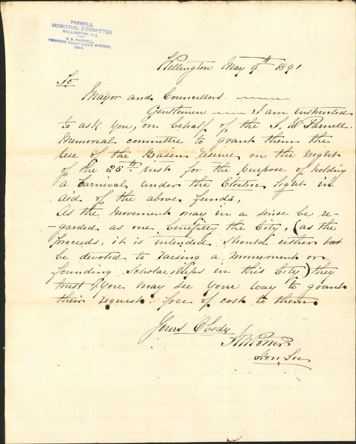 Asking for use of Basin Reserve - Parnell Memorial Committee