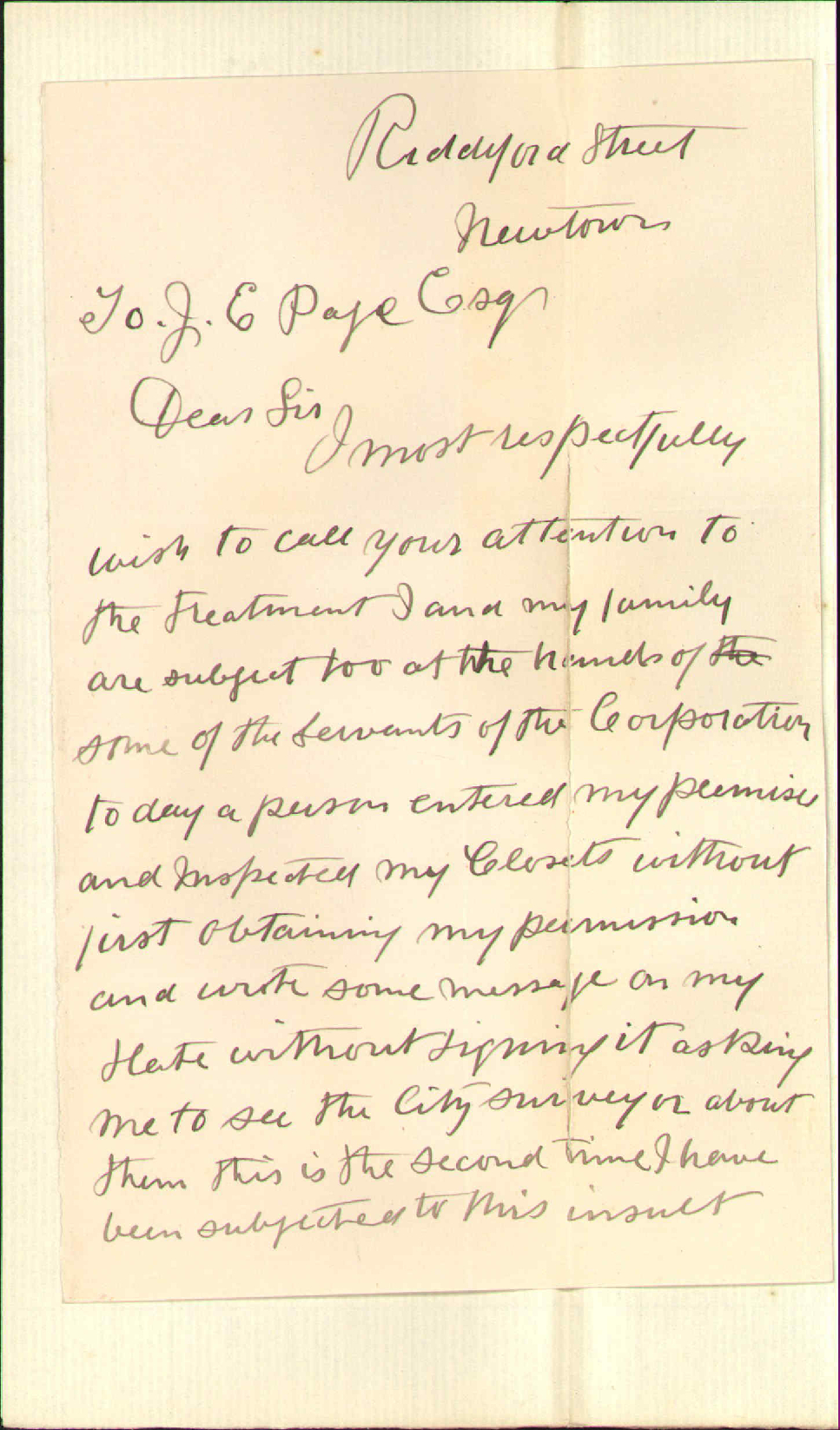 Complaint regarding inspection of water closets - T J Scraggs
