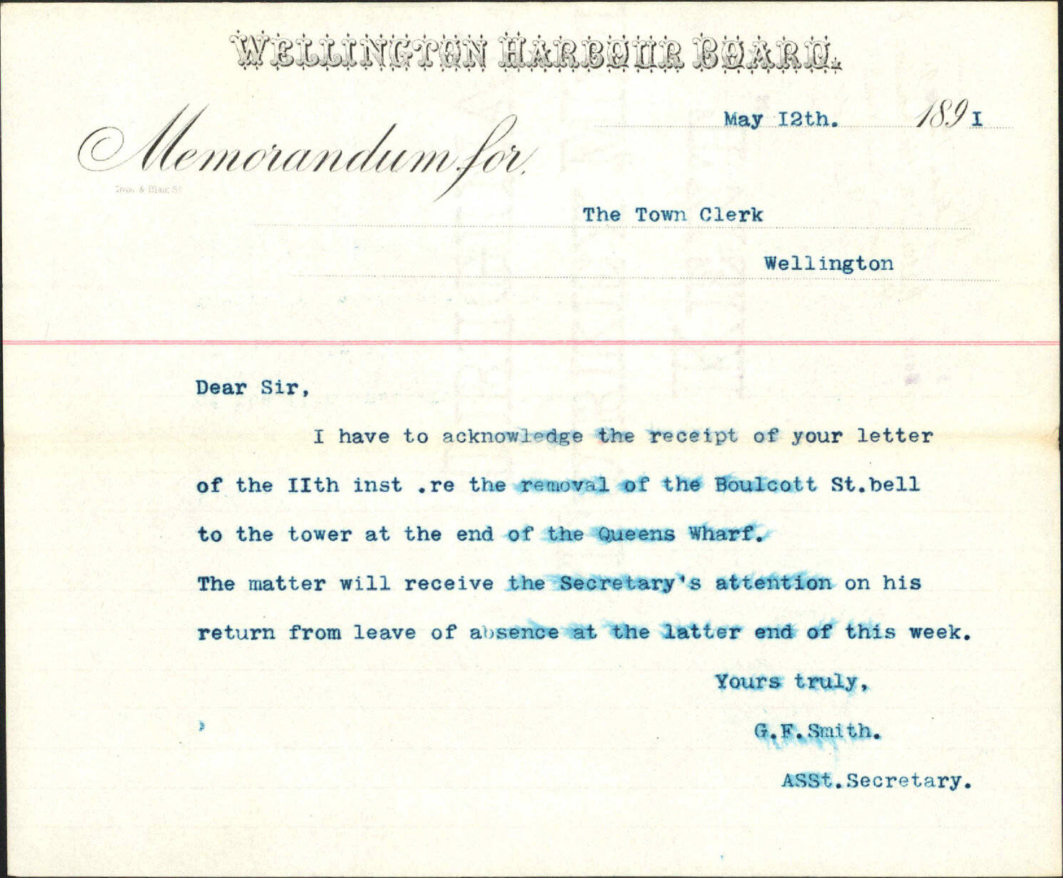 Proposed removal of fire bell - Wellington Harbour Board
