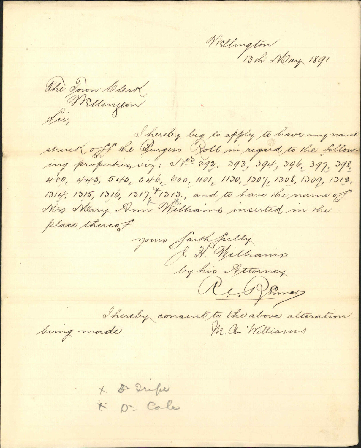 Calling for alteration of the Burgess Roll - R Rhiner
