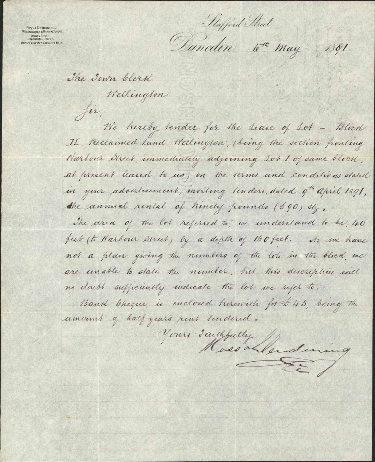 Tender for section of reclaimed land - Ross and Glendining, Dunedin
