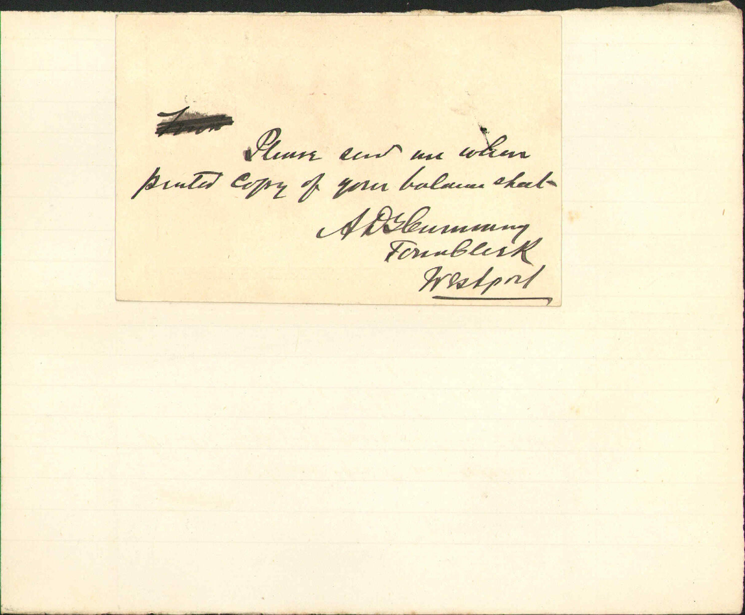 Asking for copy of balance sheet - Town Clerk, Westport