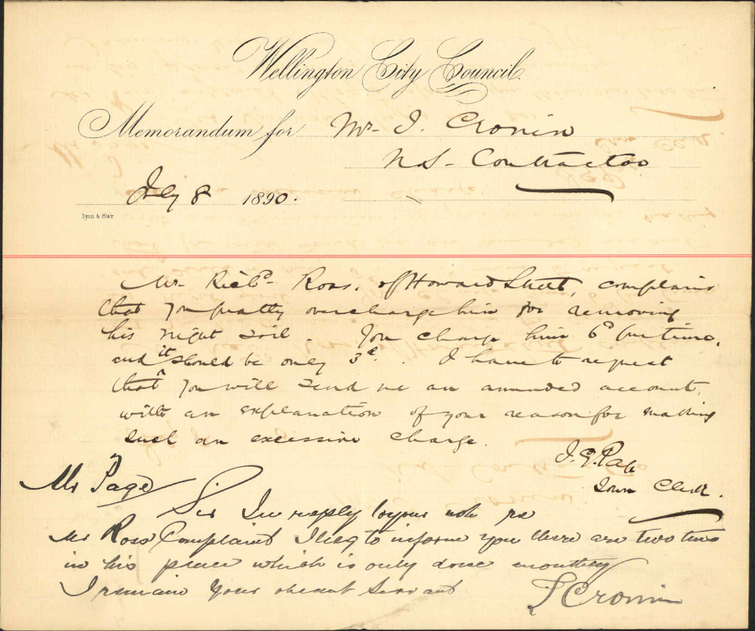 W R Ross' account - T Cronin