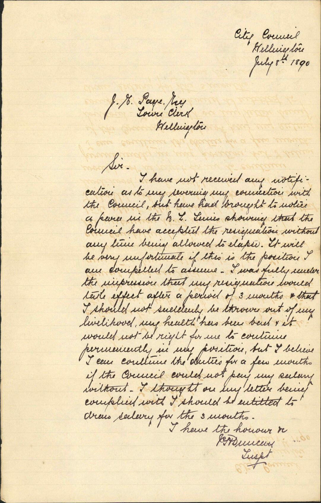 His resignation - Inspector of Nuisances