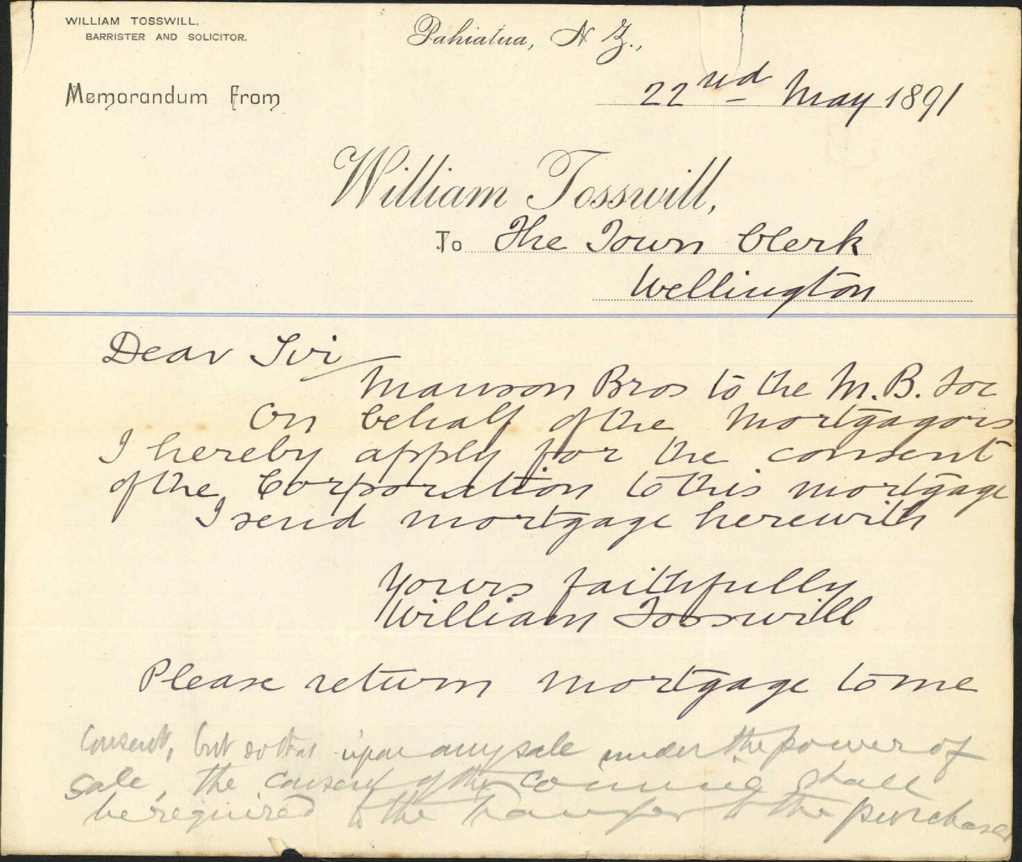 Pahiatua leases - W Tosswill