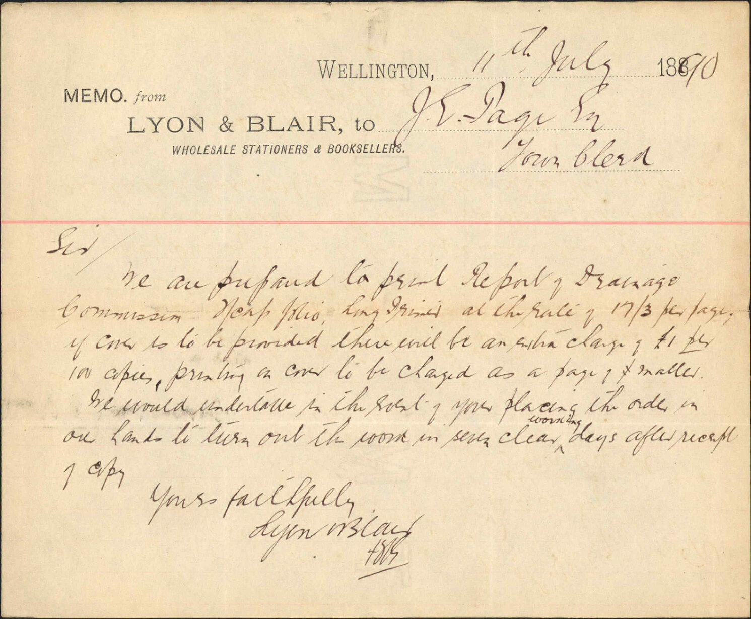 Printing Drainage Commissioner's report - Lyon and Blair
