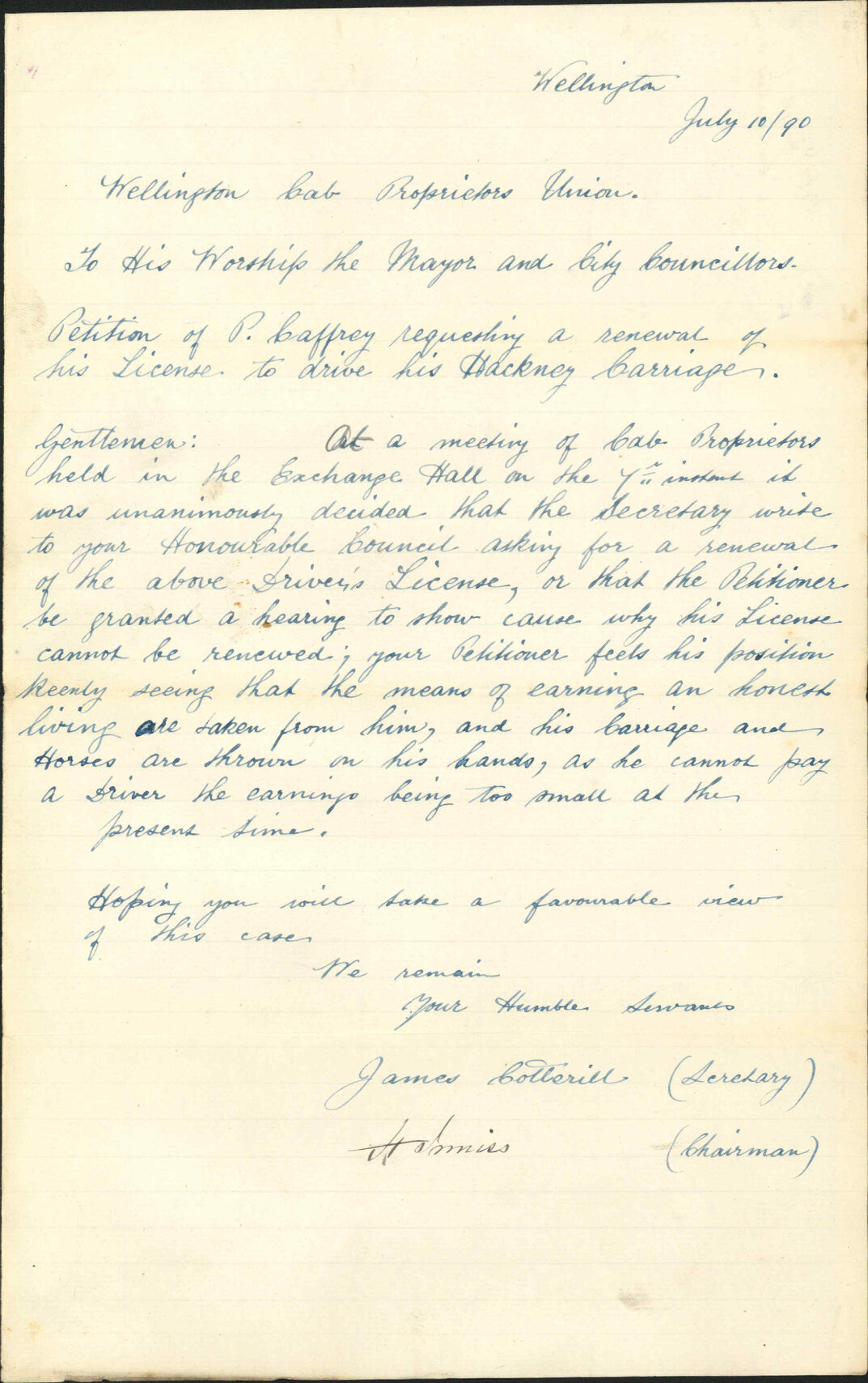 Drivers' license for P McCaffrey - Cab Proprietors' Union