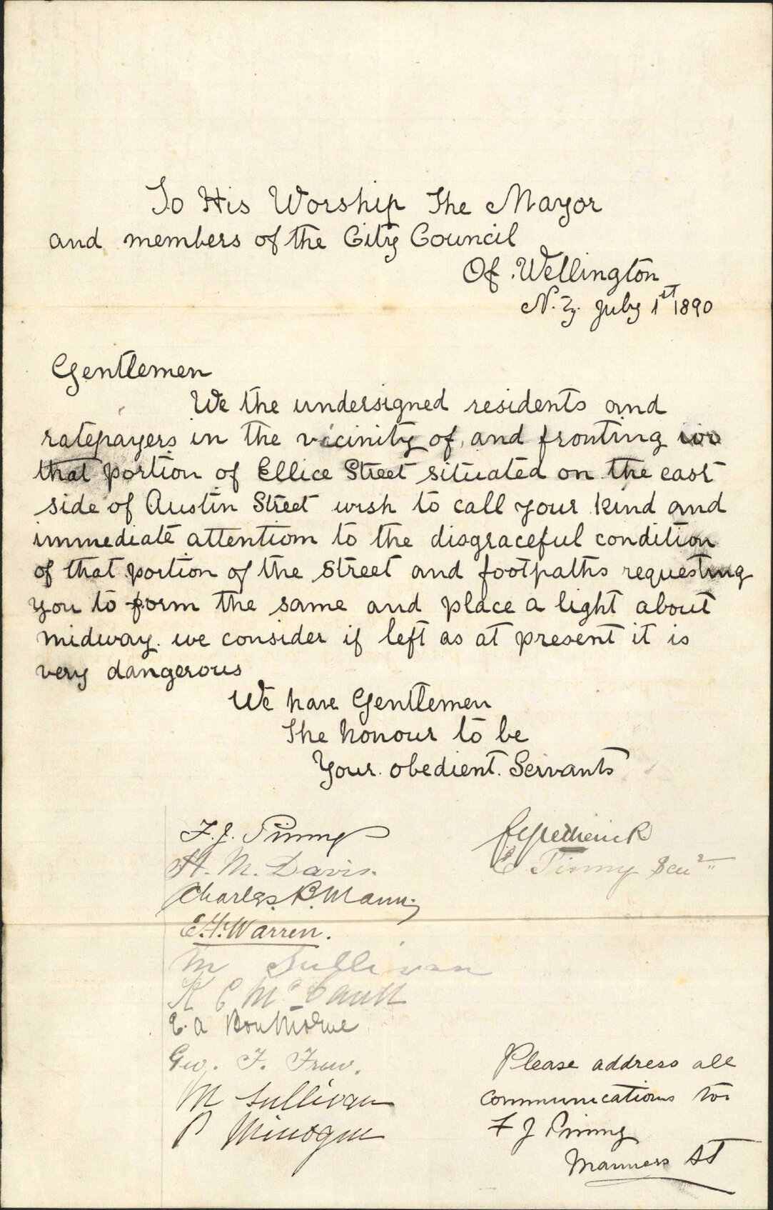 Application for work in Ellice Street - F J Pinny and others